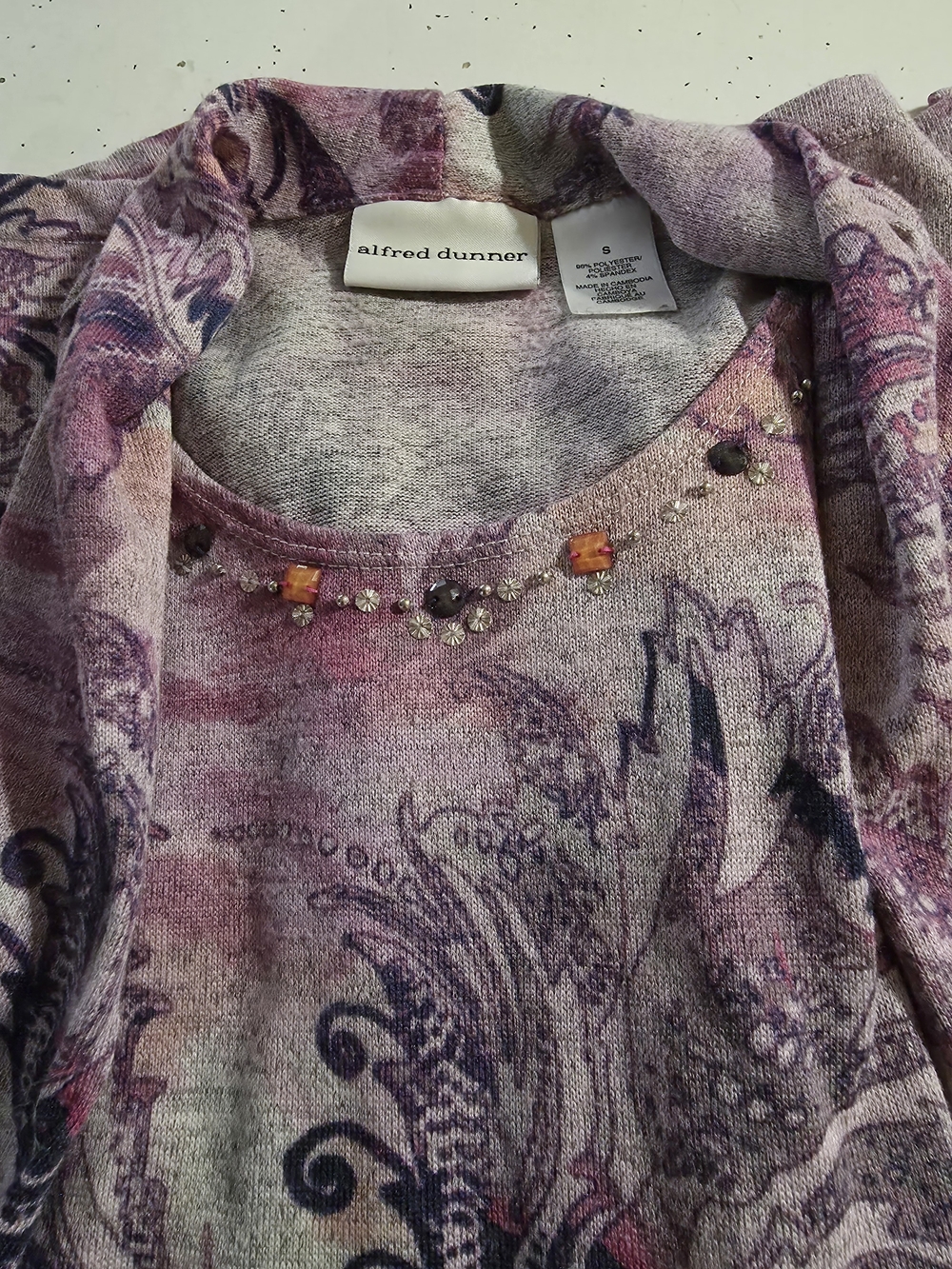 Alfred Dunner Pink Paisley Embellished Crewneck Sweater